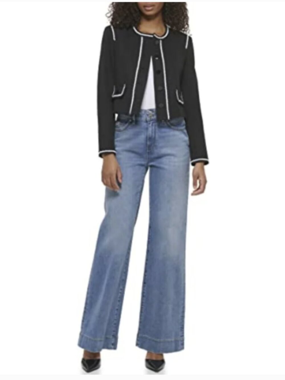 KARL LAGERFELD PARIS Womens Cropped Tweed Jacket size Med